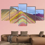 Stunning Rainbow Mountain Peru Landscape 5 Piece Canvas Wall Art Painting Wallpaper Poster Picture Print Photo Decor