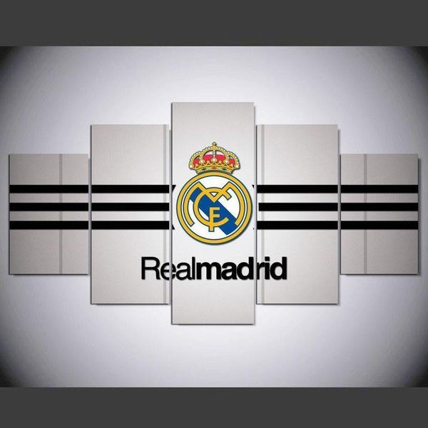 Real Madrid Soccer Sports Team Logo 5 Piece Canvas Wall Art Painting Wallpaper Poster Picture Print Photo Decor