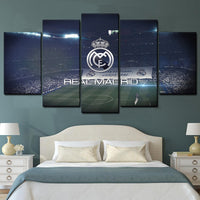Real Madrid Soccer Logo And Stadium Santiago Bernabéu 5 Piece Canvas Wall Art Painting Wallpaper Poster Picture Print Photo Decor