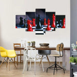 Modern Game Red And Black Chess Pieces On Board 5 Piece Canvas Wall Art Painting Wallpaper Poster Picture Print Photo Decor