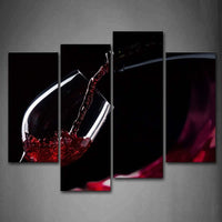 Red Wine Glass Framed 4 Piece Canvas Wall Art Painting Wallpaper Poster Picture Print Photo Decor