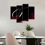 Red Wine Glass Framed 4 Piece Canvas Wall Art Painting Wallpaper Poster Picture Print Photo Decor