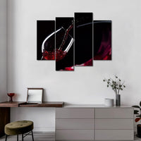 Red Wine Glass Framed 4 Piece Canvas Wall Art Painting Wallpaper Poster Picture Print Photo Decor