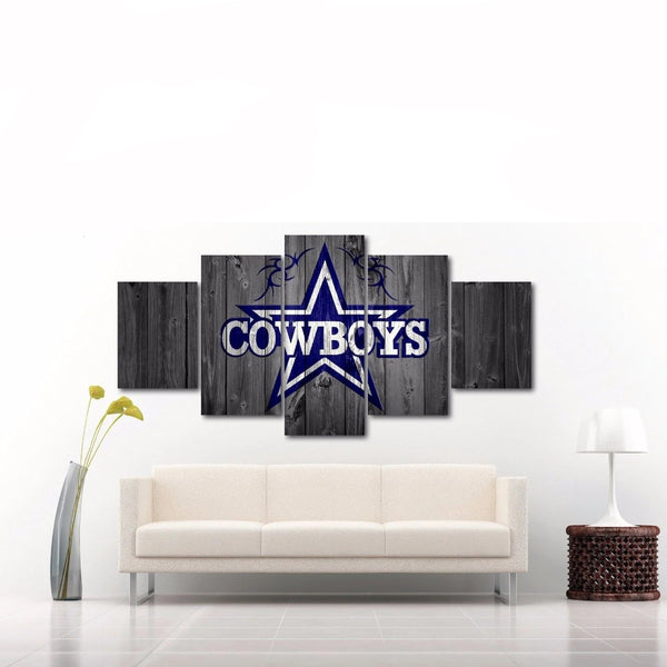 NFL Football Team Dallas Cowboys Rustic Wood Logo 5 Piece Canvas Wall Art Painting Wallpaper Poster Picture Print Photo Decor