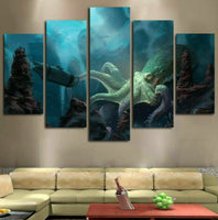 Ocean Kraken Giant Octopus 5 Piece Canvas Wall Art Painting Wallpaper Poster Picture Print Photo Decor