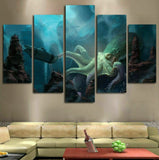 Ocean Kraken Giant Octopus 5 Piece Canvas Wall Art Painting Wallpaper Poster Picture Print Photo Decor