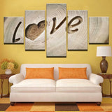 Love Tree Ring Rustic Wooden Heart Design 5 Piece Canvas Wall Art Painting Wallpaper Poster Picture Print Photo Decor