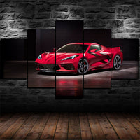 Red Chevy Corvette Stingray Sports Car 5 Piece Canvas Wall Art Painting Wallpaper Poster Picture Print Photo Decor