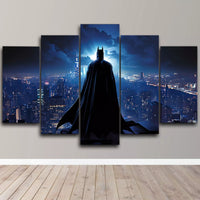 Batman Looking Out Over Gotham City Dark Knight 5 Piece Canvas Wall Art Painting Wallpaper Poster Picture Print Photo Decor