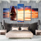 Sailboat Ocean Sunset Dramatic Sky Seascape 5 Piece Canvas Wall Art Painting Wallpaper Poster Picture Print Photo Decor