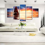 Sailboat Ocean Sunset Dramatic Sky Seascape 5 Piece Canvas Wall Art Painting Wallpaper Poster Picture Print Photo Decor