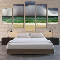 Stormy Sky Ocean Waves Sand Beach Green Sea 5 Piece Canvas Wall Art Painting Wallpaper Poster Picture Print Photo Decor