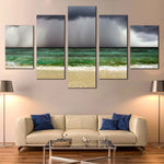 Stormy Sky Ocean Waves Sand Beach Green Sea 5 Piece Canvas Wall Art Painting Wallpaper Poster Picture Print Photo Decor