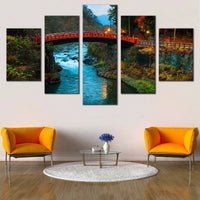 Shinkyo Bridge Over Scenic River In Nikko Japan 5 Piece Canvas Wall Art Painting Wallpaper Poster Picture Print Photo Decor