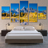 Grand Teton National Park Wyoming Golden Aspens Mountains 5 Piece Canvas Wall Art Painting Wallpaper Poster Picture Print Photo Decor