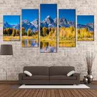 Grand Teton National Park Wyoming Golden Aspens Mountains 5 Piece Canvas Wall Art Painting Wallpaper Poster Picture Print Photo Decor