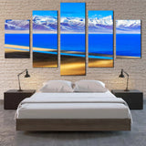 Snow Capped Mountains And Blue Lake Tibetan Landscape 5 Piece Panel Canvas Wall Art 5 Piece Canvas Wall Art Painting Wallpaper Poster Picture Print Photo Decor