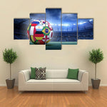 Sports Soccer Ball With World Flags Stadium Scene 5 Piece Canvas Wall Art Painting Wallpaper Poster Picture Print Photo Decor