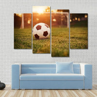 Unique Soccer Ball On Field At Sunset 4 Piece Canvas Wall Art Painting Wallpaper Poster Picture Print Photo Decor