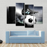 Soccer Player In Action With Ball Stadium Night Scene 4 Piece Canvas Wall Art Painting Wallpaper Poster Picture Print Photo Decor