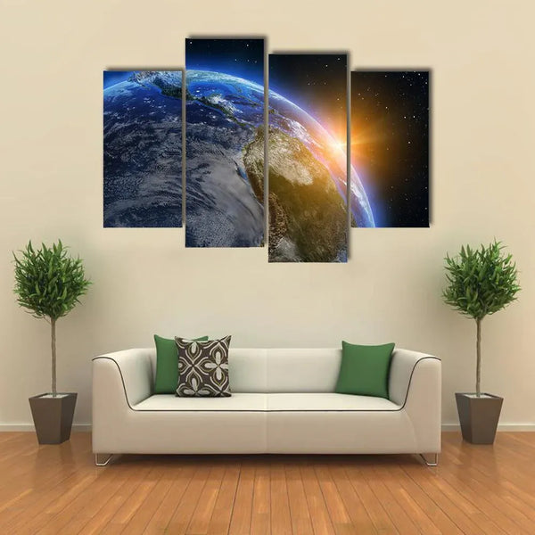 South America World Map Sunrise View 4 Piece Canvas Wall Art Painting Wallpaper Poster Picture Print Photo Decor