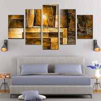 Abstract Yellow Squares Modern Design 5 Piece Canvas Wall Art Painting Wallpaper Poster Picture Print Photo Decor