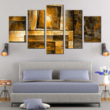 Abstract Yellow Squares Modern Design 5 Piece Canvas Wall Art Painting Wallpaper Poster Picture Print Photo Decor