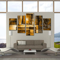 Abstract Yellow Squares Modern Design 5 Piece Canvas Wall Art Painting Wallpaper Poster Picture Print Photo Decor