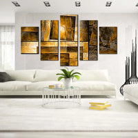 Abstract Yellow Squares Modern Design 5 Piece Canvas Wall Art Painting Wallpaper Poster Picture Print Photo Decor