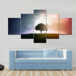 Tree Under Starry Sky And Galaxies 5 Piece Canvas Wall Art Painting Wallpaper Poster Picture Print Photo Decor