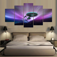 Blazing Night Sky Star Trek Enterprise Space 5 Piece Canvas Wall Art Painting Wallpaper Poster Picture Print Photo Decor