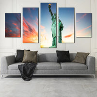 New York Green Monument Statue Of Liberty 5 Piece Canvas Wall Art Painting Wallpaper Poster Picture Print Photo Decor
