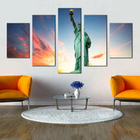 New York Green Monument Statue Of Liberty 5 Piece Canvas Wall Art Painting Wallpaper Poster Picture Print Photo Decor