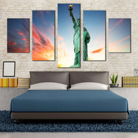 New York Green Monument Statue Of Liberty 5 Piece Canvas Wall Art Painting Wallpaper Poster Picture Print Photo Decor