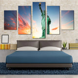 New York Green Monument Statue Of Liberty 5 Piece Canvas Wall Art Painting Wallpaper Poster Picture Print Photo Decor