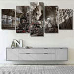 Vintage Industrial Steam Train At Station 5 Piece Canvas Wall Art Painting Wallpaper Poster Picture Print Photo Decor