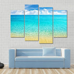 Summer Beach Clear Water Blue Cloudy Sky Ocean View 4 Piece Canvas Wall Art Painting Wallpaper Poster Picture Print Photo Decor