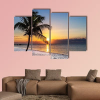 Key West Sunrise With Palm Tree Beach Florida USA 4 Piece Canvas Wall Art Painting Wallpaper Poster Picture Print Photo Decor