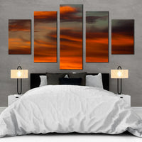 Abstract Sunset Red Orange Clouds Sky 5 Piece Canvas Wall Art Painting Wallpaper Poster Picture Print Photo Decor
