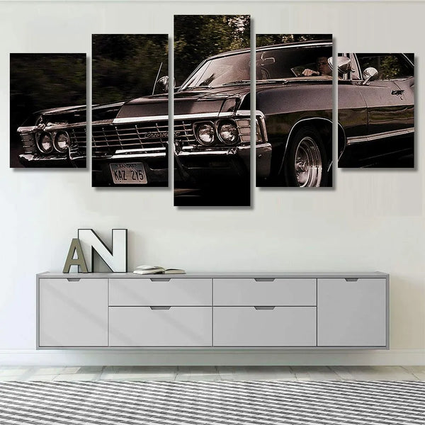 Black Supernatural Impala Classic Car 5 Piece Canvas Wall Art Painting Wallpaper Poster Picture Print Photo Decor