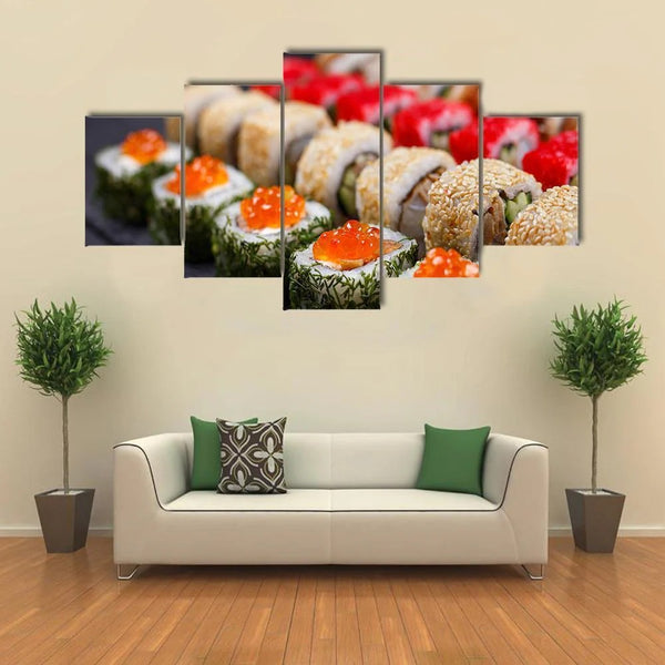 Japanese Cuisine Sushi Restaurant Sushi Feast 5 Piece Canvas Wall Art Painting Wallpaper Poster Picture Print Photo Decor