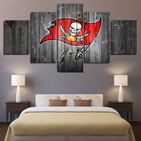NFL Football Tampa Bay Buccaneers Rustic Wood Logo 5 Piece Canvas Wall Art Painting Wallpaper Poster Picture Print Photo Decor