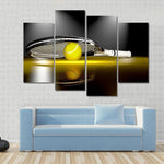 Tennis Racket And Yellow Ball Reflection Sports 4 Piece Canvas Wall Art Painting Wallpaper Poster Picture Print Photo Decor