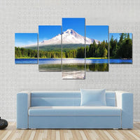 Mount Hood Reflection In Trillium Lake Nature 5 Piece Canvas Wall Art Painting Wallpaper Poster Picture Print Photo Decor