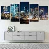 Philadelphia Night Skyline And Schuylkill River 5 Piece Canvas Wall Art Painting Wallpaper Poster Picture Print Photo Decor