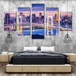 Tokyo Skyline With Gold Rainbow Bridge At Twilight 5 Piece Canvas Wall Art Painting Wallpaper Poster Picture Print Photo Decor