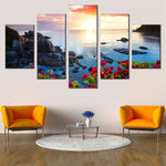 Tropical Sunset Koh Samui Thailand Tranquil Beach 5 Piece Canvas Wall Art Painting Wallpaper Poster Picture Print Photo Decor