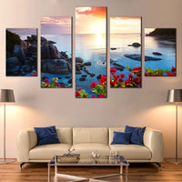 Tropical Sunset Koh Samui Thailand Tranquil Beach 5 Piece Canvas Wall Art Painting Wallpaper Poster Picture Print Photo Decor