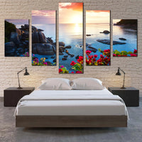 Tropical Sunset Koh Samui Thailand Tranquil Beach 5 Piece Canvas Wall Art Painting Wallpaper Poster Picture Print Photo Decor