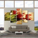 Beautiful Vintage Red Tulip Flowers 5 Piece Canvas Wall Art Painting Wallpaper Poster Picture Print Photo Decor